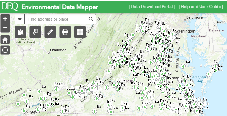 Screenshot of the VEEP layer of DEQ GIS Map