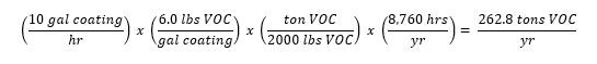 Uncontrolled emissions formula for VOC