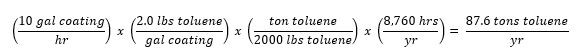 Uncontrolled emissions formula for Toluene