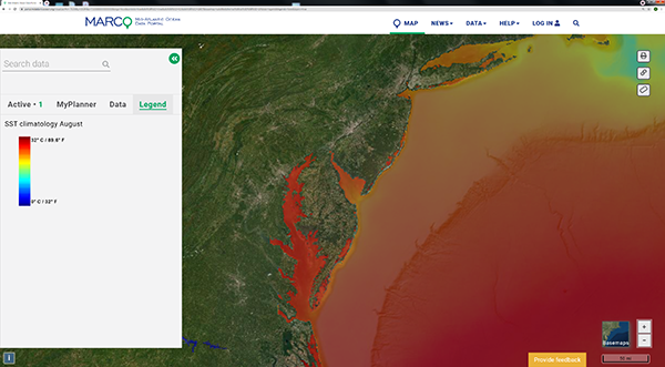 As screenshot from the MARCO portal showing the climatology layer.